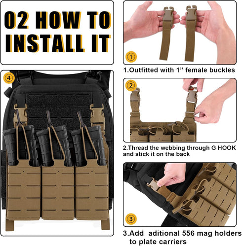 PETAC GEAR Tactical Triple 556 Magazine Pouch with Kydex Insert, AR Front Flap Magazine Pouch, Laser Cut MOLLE