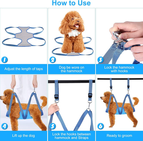 Dog Grooming Hammock & Harness for Dogs & Cats, Multi Hammock Restraint Bag with Adjustable Loop, D-Hooks, Nail Clippers