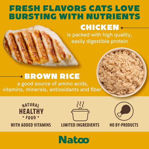 NATOO Cat Food Topper for Picky Eaters, Chicken & Brown Rice in Broth, Wet Cat Food, 2.4 oz (Case of 20)