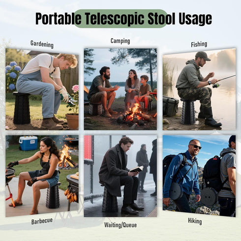 Doseno Upgraded Foldable Stool Thickened, Portable Collapsible Stool Retractable Stool for Fishing, Hiking Tours, BBQ