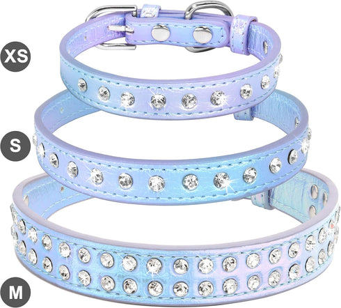 Beirui Bling Rhinestone Dog Collar, Cute Bedazzled PU Leather Collar with Sparkling Crystals for Small Medium Dogs