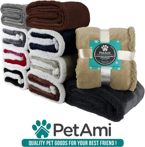 PetAmi Dog Blanket for Medium Large Dogs, Soft Sherpa Reversible Washable Fleece Furniture Protector, 40x60 Solid Taupe
