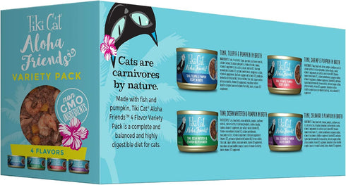 Tiki Cat Aloha Friends Variety Pack, Seafood Flavors with Pumpkin, Wet, High-Protein & High-Moisture Cat Food, For All Life Stages, 3 oz. Cans (Pack of 12)