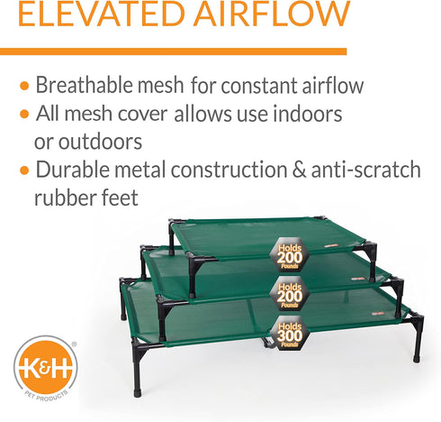 K&H Pet Products Elevated Outdoor Dog Cot Bed, Medium Green, Washable Breathable Mesh, Heavy Duty Frame