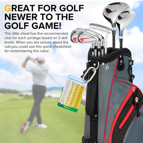 Golf Club Distance and Rules Card: Golf Club Bag Accessories - Yardage Card for Men and Women