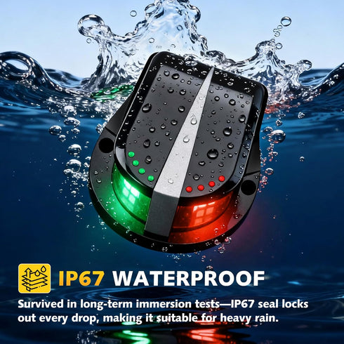 IP67, 12V Boat Navigation Lights LED, Red and Green Marine Navigation Lights for Boats LED Waterproof Bi-Color Bow
