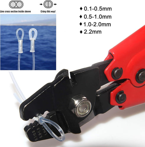 Heavy Duty Fishing Crimping Pliers, Stainless Steel Wire Rope Crimping Tool with Built-in Wire Cutters, 4 Sizes (Red)