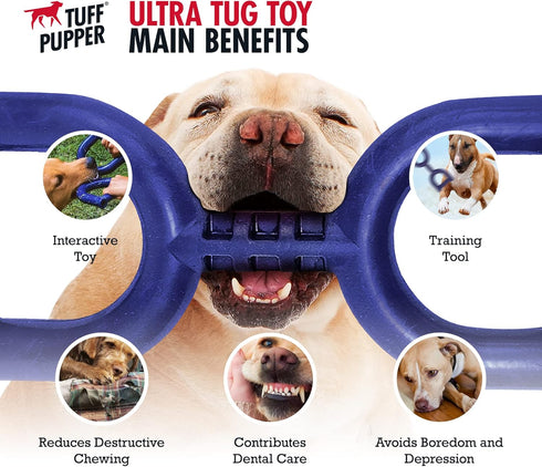 SuperChewy Tough Tug Pull Toy Strong Natural Rubber | Interactive Tug-of-War Toy for Dogs | Ultra Durable Chew Toy for Aggressive Chewers | for Medium & Large Breeds
