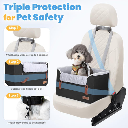 Akinerri Dog Car Seat for Small Dogs, Puppy Seat with Memory Foam Cushion and Safety Buckles, Pet Booster Car Seats