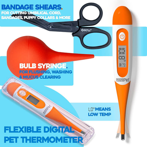 GoodHarborPet|Puppy Whelping Essentials Kit for Newborn Dogs | Vaccination Record Cards, Thermometer, Umbilical Floss