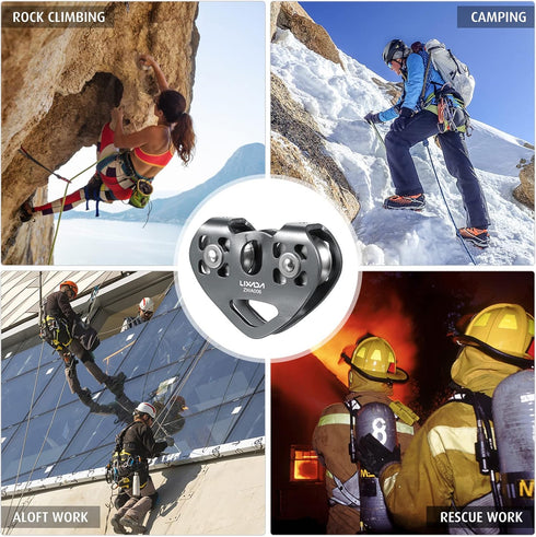 LIXADA Zip Line Pulley 30KN, Tandem Speed Double Pulley for 1/4 5/16 3/8 1/2 Cable, Holds Up to 6700lbs for Backyard