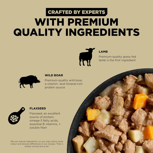 GO! SOLUTIONS Carnivore Protein Rich Wet Dog Food, Grain Free Shredded Lamb and Wild Boar, Complete Nutrition, 12.5 oz