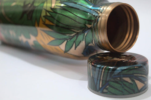 Pure Copper Water Bottle 30 oz 900 ml - Leak Proof Ayurvedic WildFlower Printed Copper Vessel