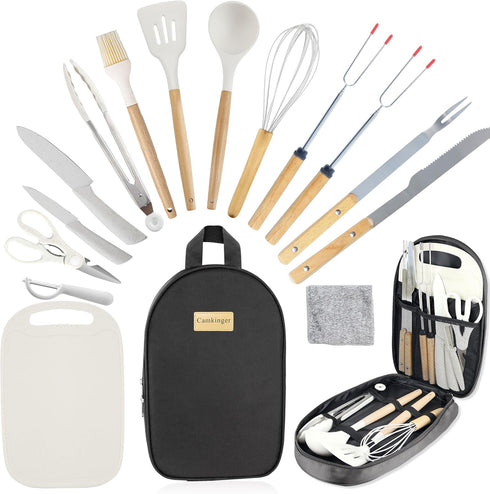 Portable Kitchen Cooking Utensils Set - Camping Gear Must-Have Supplies for Outdoor BBQ, Grill, Picnic, Hiking