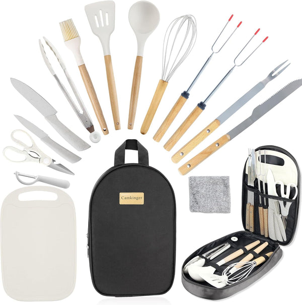 Portable Kitchen Cooking Utensils Set - Camping Gear Must-Have Supplies for Outdoor BBQ, Grill, Picnic, Hiking