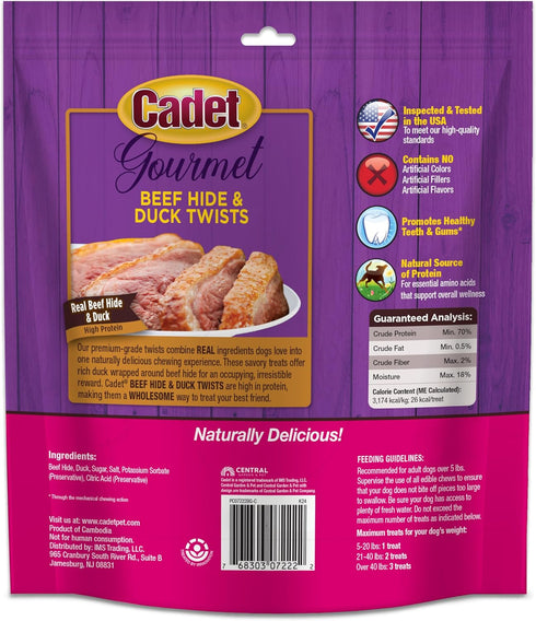 (50 Count) Cadet Gourmet Beef Hide Twist Chew Sticks, Long Lasting & Natural Chew Treats for Dogs, Inspected & Tested