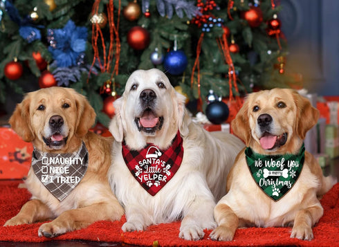 4 Pack Christmas Dog Scarves - Plaid Triangle Bandanas for Small to Large Dogs and Cats - Holiday Gift Set