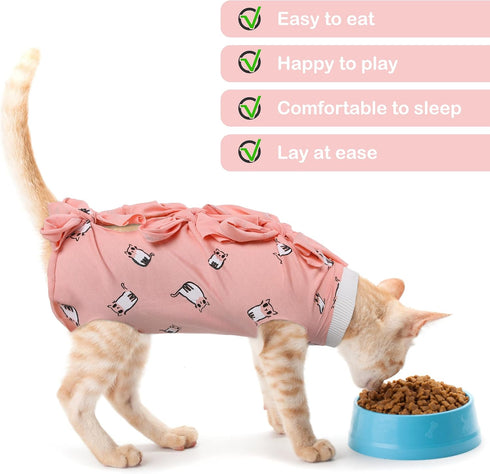 PUMYPOREITY Cat Recovery Onesie for Surgery, Kitten Recovery Suit for Neutered Wounds, Size L, Pink