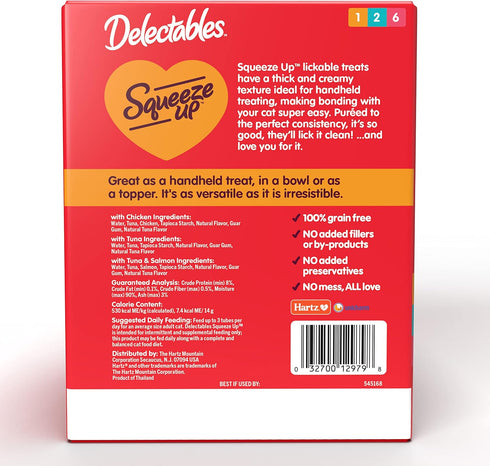 Hartz Delectables Squeeze Up Variety Packs, 72 Count - Interactive Lickable Wet Cat Treats