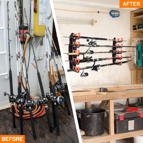 Fishing Rod Holders, Wall or Ceiling Mounted Fishing Pole Holders, Rack Holds Up to 10 Rods (1 Pack)