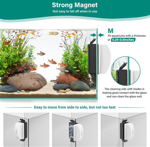 4 hygger Magnetic Aquarium Glass Cleaner, Dual-Blades Algae Fish Tank Glass Cleaner Brush with Detachable Algae