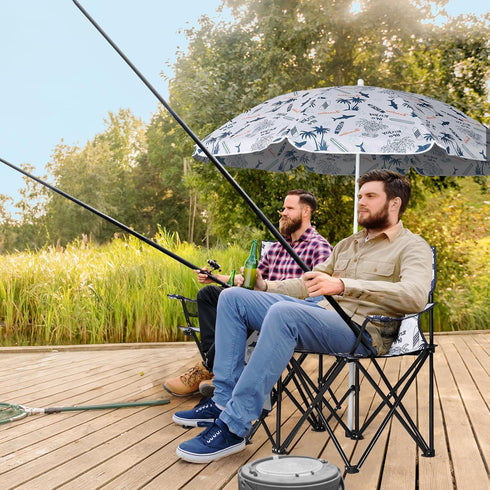 Double Folding Beach Chairs,Portable Double Folding Picnic Chairs Beach Camping Chair W/Umbrella Mini Table Beverage