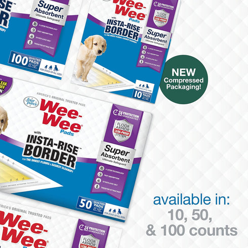 22" 23", 50 Count Four Paws Wee-Wee Super Absorbent Unscented Pee Pads for Dogs & Puppies with Insta-Rise Border