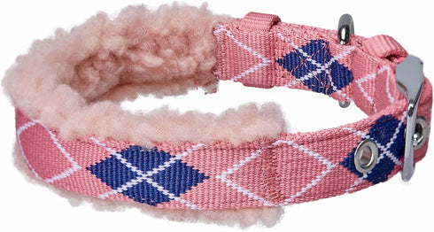 Blueberry Pet Soft & Comfy Scottish Argyle Fleece Padded Dog Collar - Pink, Neck 13-16.5", for Medium Breed
