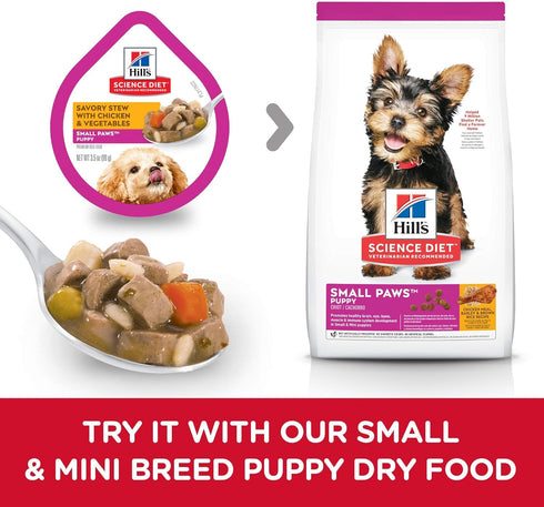 Hill's Science Diet Puppy, Small & Mini Breeds Premium Nutrition, Wet Dog Food, Chicken & Vegetables Stew, 3.5 oz Tray