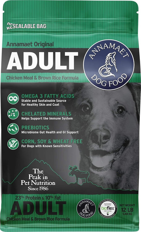 Annamaet Original Adult Formula Dry Dog Food - 23% Protein (Chicken & Brown Rice) - 12-lb Bag