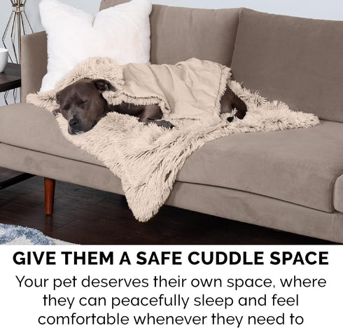 Furhaven Waterproof Throw Blanket - Washable Shaggy Plush Calming Long Faux Fur & Velvet Dog Blanket (Taupe, Small)