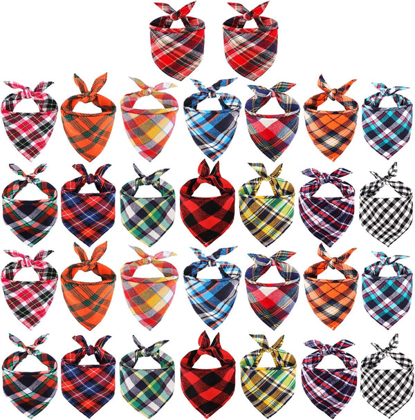 Segarty Dog Bandanas, 30 Pack 22.8"x15.7" Triangle Plaid Bibs for Medium Small Dogs