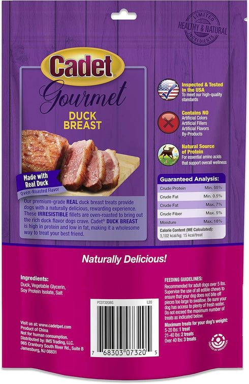 Cadet Gourmet Duck Breast Dog Treats, Healthy & Natural Training Treats for Small & Large Dogs, 3 oz.