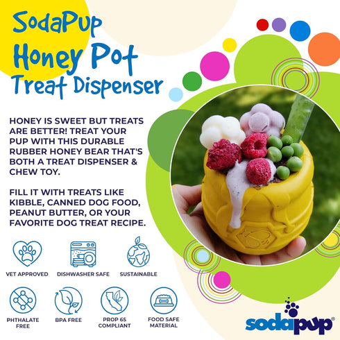 SodaPup Honey Pot – Durable Dog Treat Dispenser & Enrichment Toy, Non-Toxic Natural Rubber for Chewing
