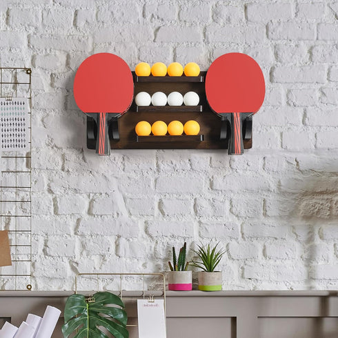 ikkle Wall Mounted Ping Pong Paddle Holder for 6 Paddles and 12 Balls, Table Tennis Racket Display Organizer