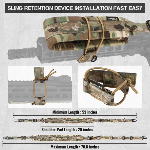 QD Sling 2 Point Quick Adjust Gun Sling with HK Hook, Soft Shoulder Pad for Hunting