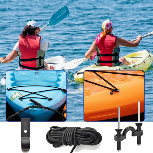 Kayak Carry Handle Rigging Kit with 15 FT 6mm Elastic Bungee Cord for Kayaks and Canoes