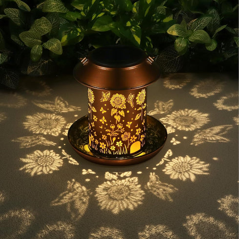Solar Bird Feeder for Outdoors, Waterproof Hanging Garden Decor with Solar Lanterns, Metal Wild Bird Feeders (Sunflower)
