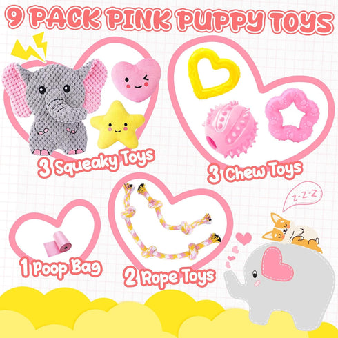 9 Pack XIUGOAL Pink Puppy Toys - Puppy Chew Toys for Teething, Enrichment Dog Toys for Small Dogs to Keep Them Busy