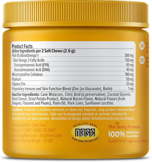 Zesty Paws Hairball Bites for Cats, Functional Supplement for Gut & Skin Health, 60 Count