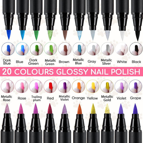 OLINGYOU Dry-20 Set Dog Nail Polish Dog Nail Polish Pens Quick Colors, Pet Nail Polish for Dogs DIY Dogs Puppy Nails