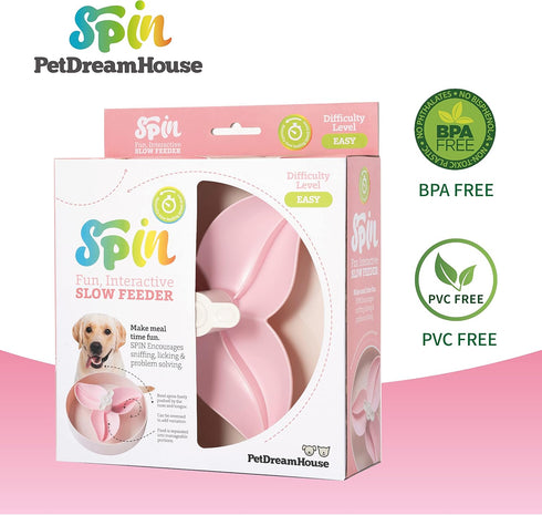 SPIN Bowl Slow Feeder Dish for Dogs - Bougainvillea Pink Interactive & Adjustable Center Puzzle Piece for Feeding
