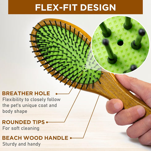 TAKAVU Two-Sided Dog Cat Grooming Brush - Multi-purpose Pet Brush for Loose Hair, Dirt, and Healthy Coat