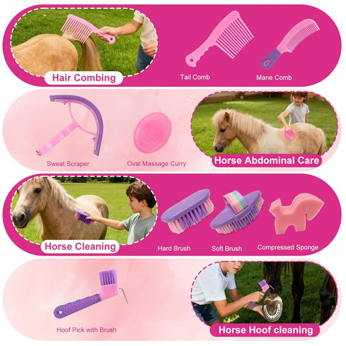 Set Set Horse Grooming Kit, Horse Brushes for Grooming Supplies with Organizer Bag, Horses Tack Brush for Effective