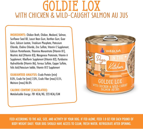 Weruva Dogs in The Kitchen, Goldie Lox with Chicken & Wild-Caught Salmon Au Jus Dog Food, 10oz Can (Pack of 12)