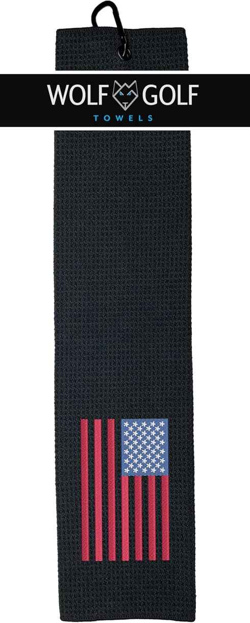 Wolf Golf Towels - American Flag Embroidered USA Golf Towel, Gift for Men or Women