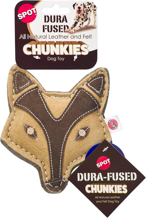 SPOT Dura-Fused Chunkies Fox Dog Toy - All Natural Leather and Felt, Durable Extra Thick Chew Toy for Aggressive