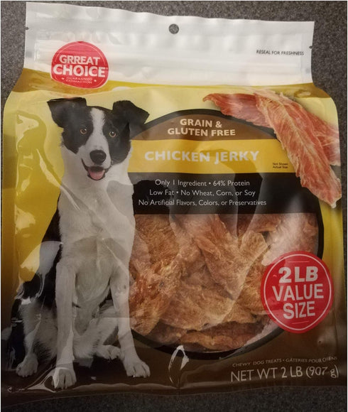 Grreat Choice Chewy Grain Free Chicken Jerky Dog Treats Large 32oz Bag