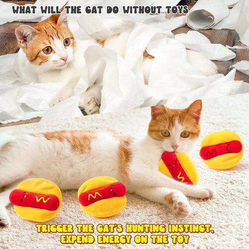 L1rabe 5 Summer Hot Dog Catnip Stuffed Toys - Gift Funny Hot Dog Cat Toys Indoor Yellow Interactive Pet Supplies