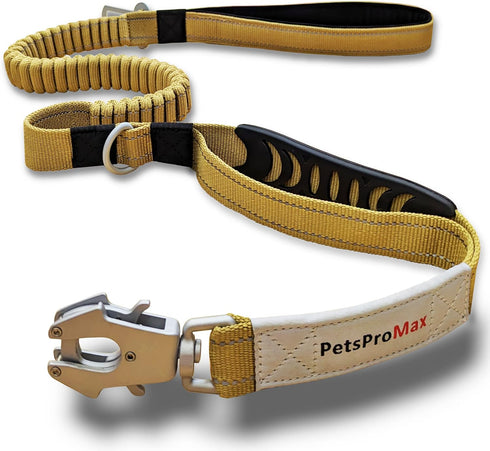 Tactical Dog Leash for Large Dogs, Heavy Duty Elastic Bungee with Car Seat Belt Clip, Brown